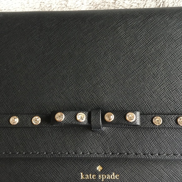 KATE SPADE Black Laurel Way Jeweled Crossbody Bag Clutch Wallet Removable strap - Picture 2 of 8